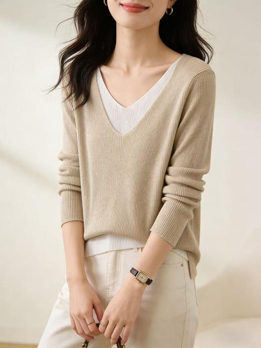 羊毛衫！春薄款！品牌促➡️【自营】衣周期锦禾（6%羊毛）2448假两件丝光羊毛混纺针织上衣-喜出 商品图6