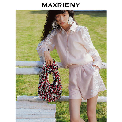 【商场同款-浅春系穿搭】MAXRIENY玫瑰套装短裤浅藕粉复古高腰裤(货号:MC86PA025) 商品图1
