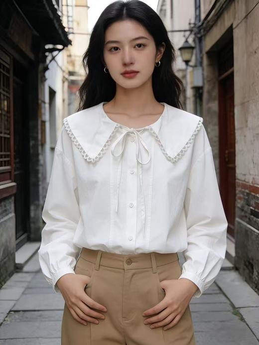 418良粉节|2026 活动爆款 品牌促【自营】衣周期 5096 韩系减龄翻领宽松版衬衫上衣-喜出 商品图6