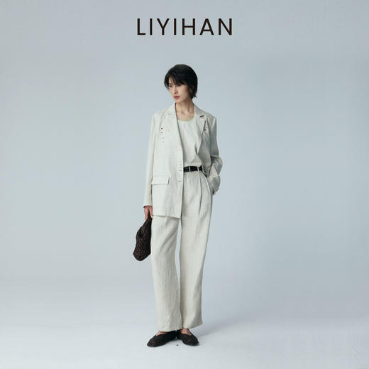 LIYIHAN2026夏新款通勤女西装上衣米杏色亚麻外套套装小众设计感 商品图2