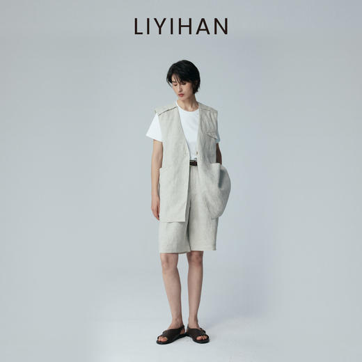 LIYIHAN 2026夏新款通勤马甲米杏色女马夹亚麻上衣套装小众设计感 商品图1