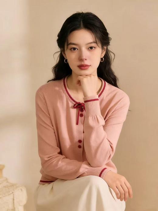 品牌促➡️春薄款羊毛衫【自营】衣周期格亿（30%羊毛）6910针织拼色条羊毛开衫-喜出 商品图4