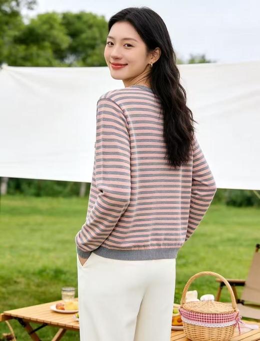 羊毛衫！春薄款！品牌促➡️【自营】衣周期格亿（30%羊毛）8925小熊刺绣针织条纹羊毛开衫-喜出 商品图3