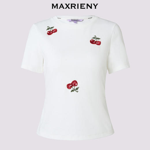 MAXRIENY甜美休闲感短袖圆领T恤2025夏季新款修身显瘦刺绣上衣女(货号:MS86TS014) 商品图4