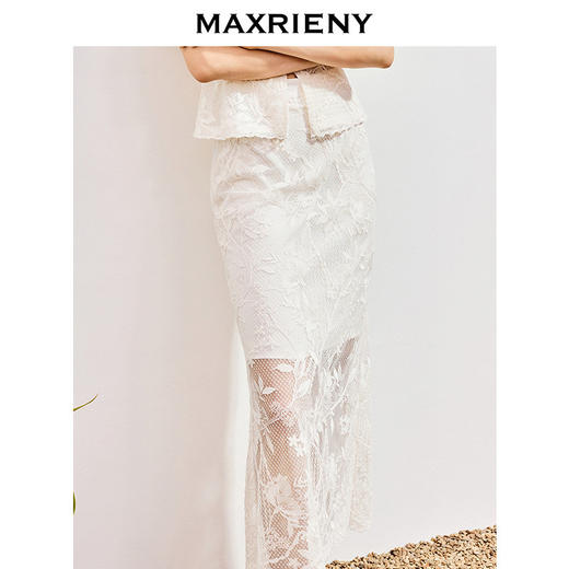 MAXRIENY精致优雅感蕾丝镂空半裙25夏款高级气质高腰鱼尾中长裙(货号:MS86SK262) 商品图3