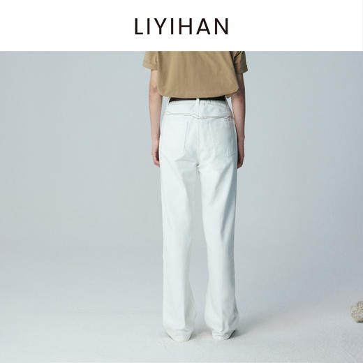 LIYIHAN 2026夏季新款女纯棉直筒牛仔裤白色通勤长裤子小众设计感 商品图3