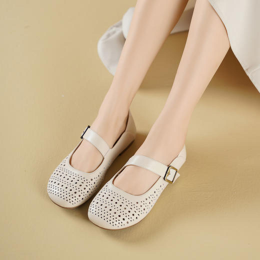 西村名物2025年夏季新款舒适平底一字带玛丽珍洞洞镂空鞋T25AH16121 商品图6