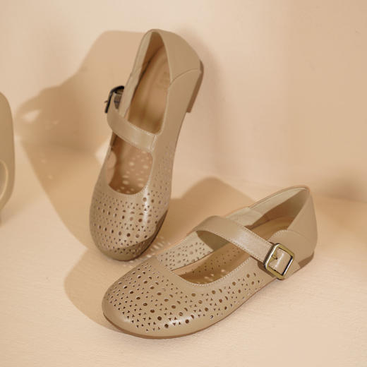 西村名物2025年夏季新款舒适平底一字带玛丽珍洞洞镂空鞋T25AH16121 商品图5