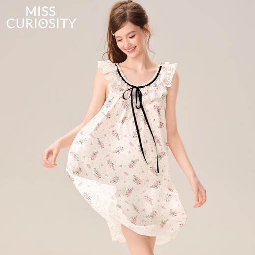 好奇蜜斯春季新款透气清爽不易静电蝴蝶结元气少女居家服睡衣裙女-福恩 商品图0