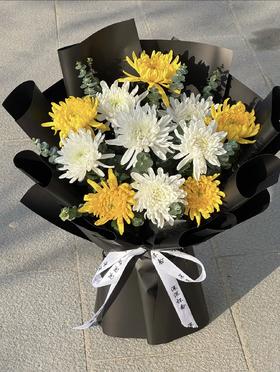 【清明节】11支黄白菊搭配尤加利叶【GA】