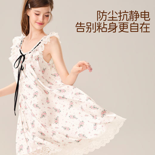 好奇蜜斯春季新款透气清爽不易静电蝴蝶结元气少女居家服睡衣裙女-福恩 商品图3