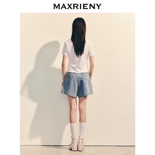 MAXRIENY甜美休闲感短袖圆领T恤2025夏季新款修身显瘦刺绣上衣女(货号:MS86TS014) 商品图3