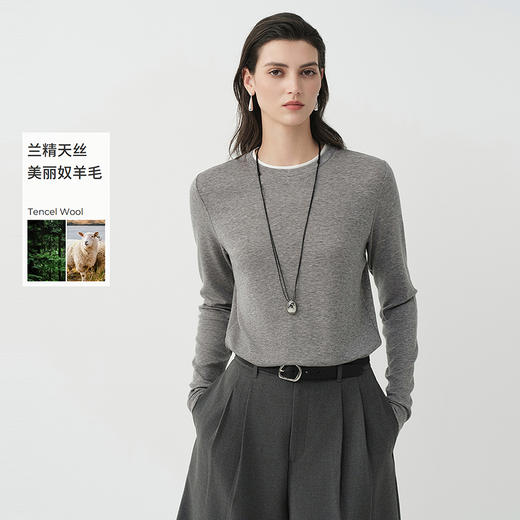 初棉372601029 -天丝羊毛假两件T恤 商品图0