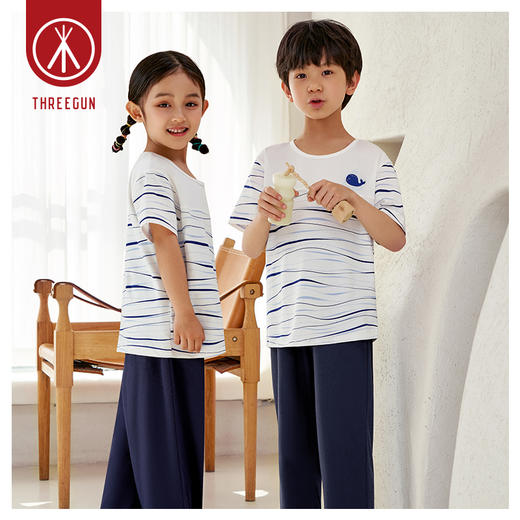 Threegun三枪 【舒感棉】圆领短袖中裤少儿家居套儿童家居服-82047D011 商品图1