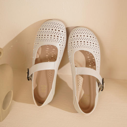 西村名物2025年夏季新款舒适平底一字带玛丽珍洞洞镂空鞋T25AH16121 商品图9