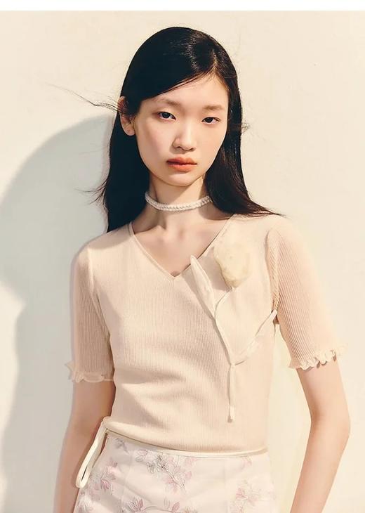 MAXRIENY优雅套头针织毛衫淡人穿搭立体花设计修身上衣MS86SW032A20 商品图1