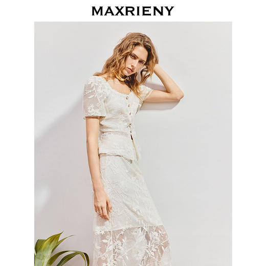 MAXRIENY波嬉风镂空蕾丝方领上衣女高级气质感修身显瘦25夏季女装(货号:MS86TP260) 商品图2
