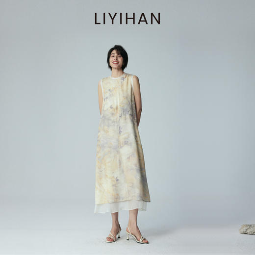 LIYIHAN 2026夏季新款真丝连衣裙女无袖直筒背心裙中长款A字裙子 商品图1