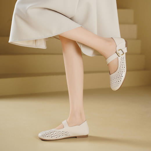 西村名物2025年夏季新款舒适平底一字带玛丽珍洞洞镂空鞋T25AH16121 商品图8