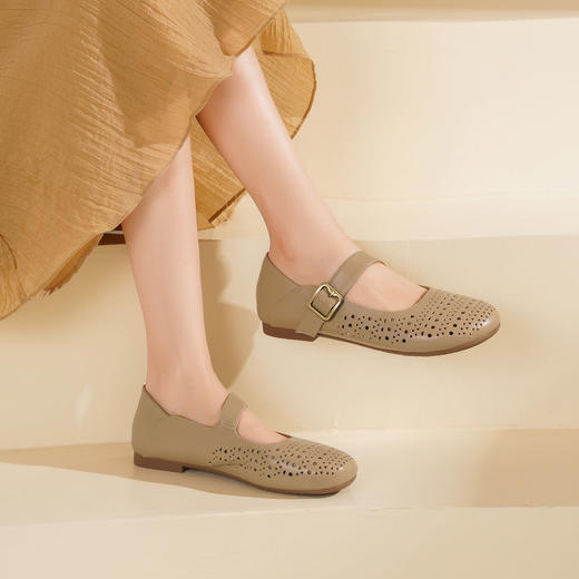 西村名物2025年夏季新款舒适平底一字带玛丽珍洞洞镂空鞋T25AH16121 商品图2