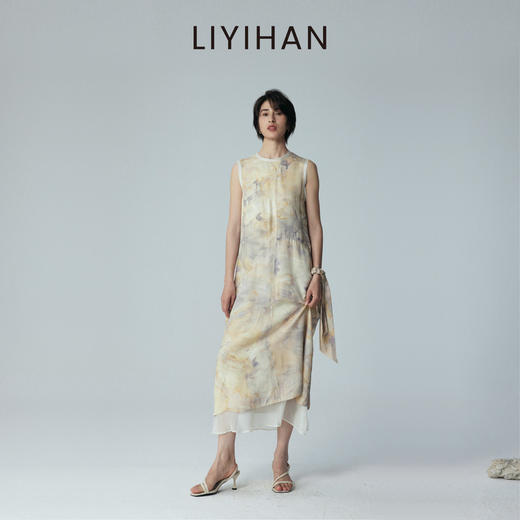 LIYIHAN 2026夏季新款真丝连衣裙女无袖直筒背心裙中长款A字裙子 商品图0