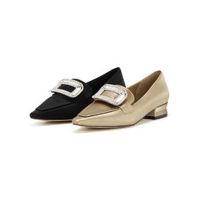 westory平跟金属色质感奶奶鞋尖头单鞋W23CM73011