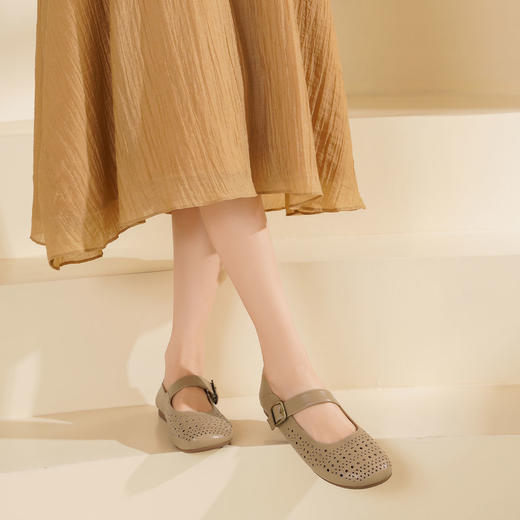 西村名物2025年夏季新款舒适平底一字带玛丽珍洞洞镂空鞋T25AH16121 商品图4
