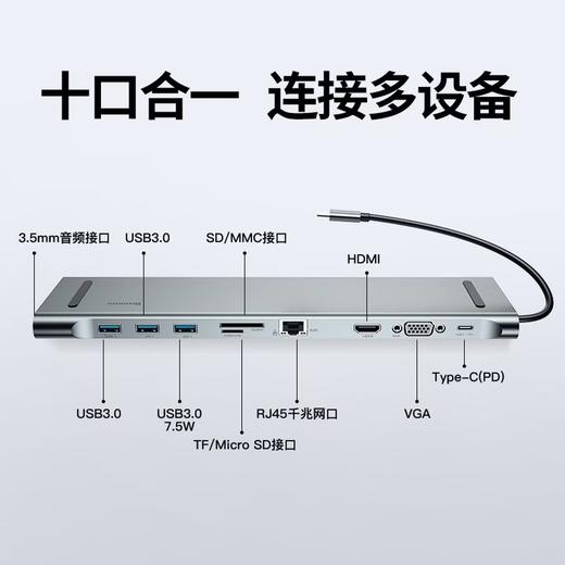 倍思 速享系列Type-C笔记本HUB十合一拓展坞 C-C3UEHVMSDC35 商品图1
