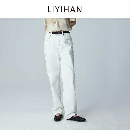 LIYIHAN 2026夏季新款女纯棉直筒牛仔裤白色通勤长裤子小众设计感 商品图4