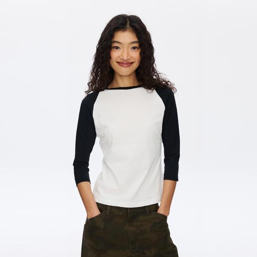 Oneup撞色插肩七分袖T恤 商品图1