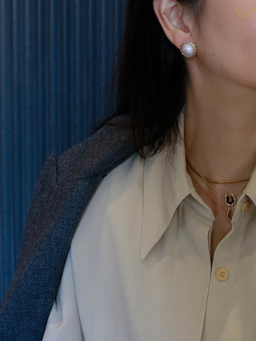 SpoiledBrat Jewelry幸运马蹄系列 黑尖晶 绿锆石锁骨链 项链 商品图2