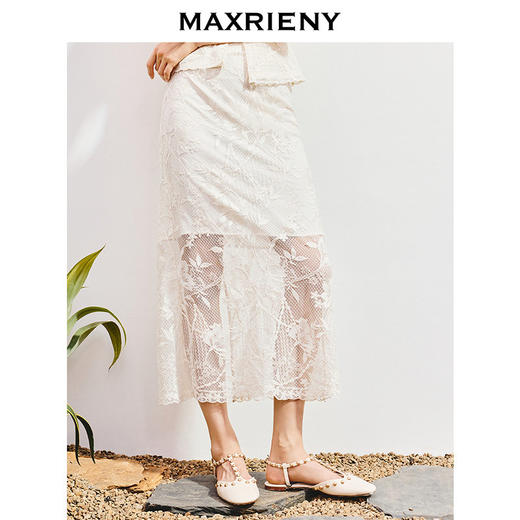 MAXRIENY精致优雅感蕾丝镂空半裙25夏款高级气质高腰鱼尾中长裙(货号:MS86SK262) 商品图1