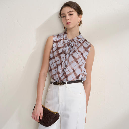 下架-EITIE爱特爱优雅气质木耳边上衣通勤休闲百搭无袖衬衫2026夏新款B2613224 商品图1