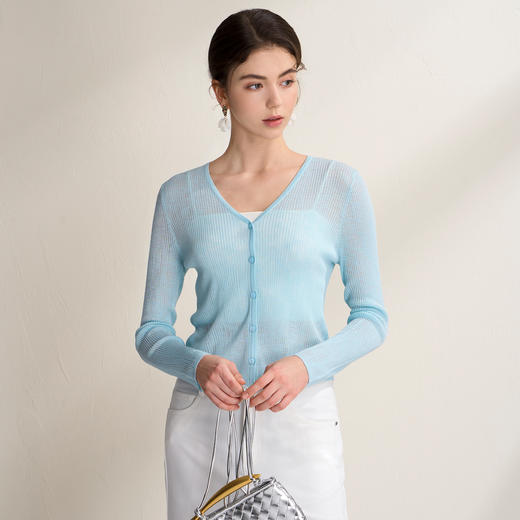 EITIE爱特爱温柔显瘦肌理感薄款V领针织衫防晒开衫外套2026夏新款B2601218 商品图8