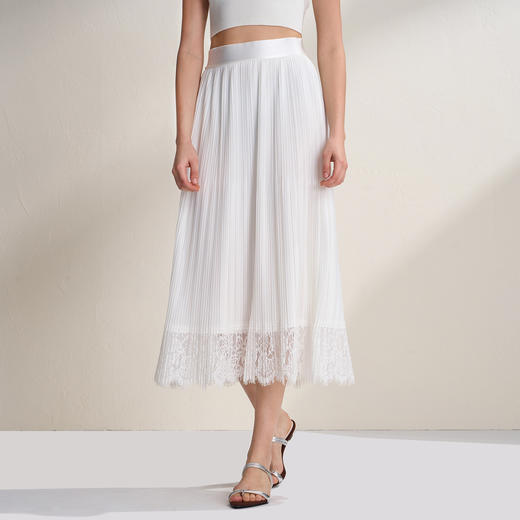 EITIE爱特爱法式优雅高腰A字百叶褶蕾丝花边半身裙2026夏季新款B2606204 商品图3