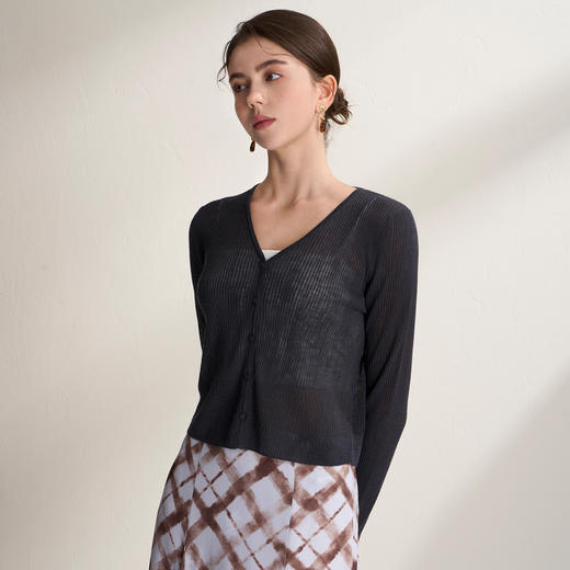 EITIE爱特爱温柔显瘦肌理感薄款V领针织衫防晒开衫外套2026夏新款B2601218 商品图10