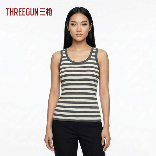 Threegun三枪 彩条罗纹女背心-T30001A01 商品图2