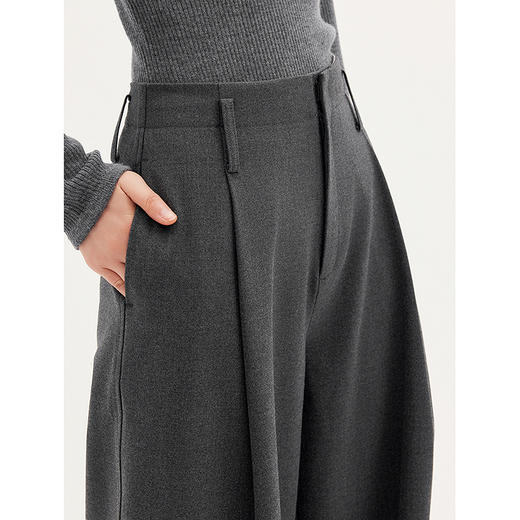 26早春 老钱风连腰设计压褶显瘦西裤 宽松直筒格雷灰休闲裤356618008初棉 商品图3