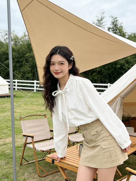 418良粉节|2026 活动爆款 品牌促【自营】衣周期 1070韩版100%棉可系蝴蝶结宽松短款上衣-喜出 商品图5