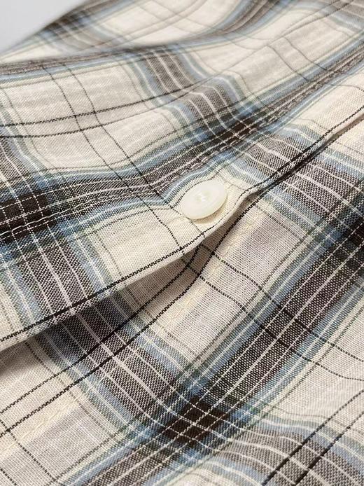 418良粉节|2026 活动爆款 品牌促【自营】衣周期 （两件套）9127春夏薄款～100%棉浅蓝灰格子衬衫➕背心套装上衣-喜出 商品图4