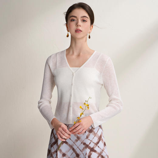 EITIE爱特爱温柔显瘦肌理感薄款V领针织衫防晒开衫外套2026夏新款B2601218 商品图3