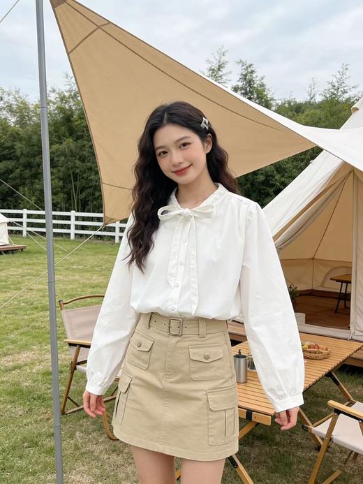418良粉节|2026 活动爆款 品牌促【自营】衣周期 1070韩版100%棉可系蝴蝶结宽松短款上衣-喜出 商品图6