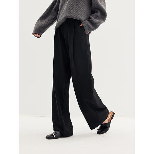 26早春 老钱风连腰设计压褶显瘦西裤 宽松直筒格雷灰休闲裤356618008初棉 商品图2