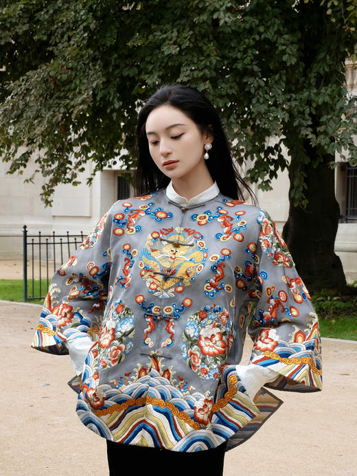 盛唐牡丹|高货-重缎真丝满绣蟒袍-唯一款[特价品](不退不换）-灰色 商品图0