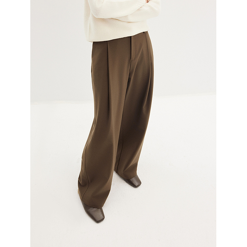 26早春 老钱风连腰设计压褶显瘦西裤 宽松直筒格雷灰休闲裤356618008初棉