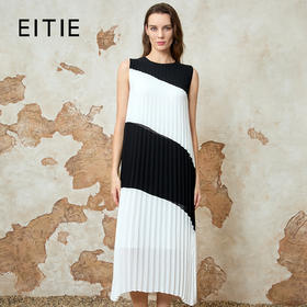 EITIE爱特爱时尚撞色气质显瘦无袖长裙连衣裙夏季新款8207926