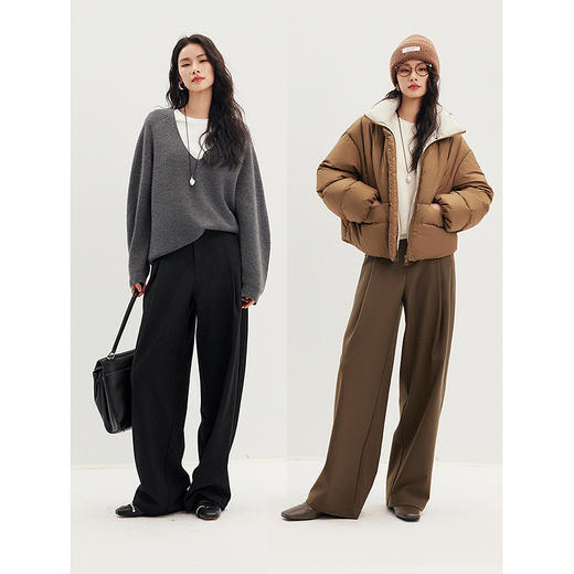 26早春 老钱风连腰设计压褶显瘦西裤 宽松直筒格雷灰休闲裤356618008初棉 商品图4