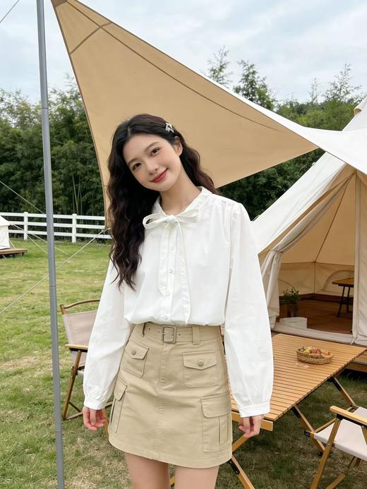 418良粉节|2026 活动爆款 品牌促【自营】衣周期 1070韩版100%棉可系蝴蝶结宽松短款上衣-喜出 商品图4