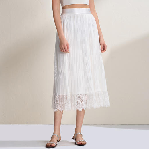 EITIE爱特爱法式优雅高腰A字百叶褶蕾丝花边半身裙2026夏季新款B2606204 商品图2
