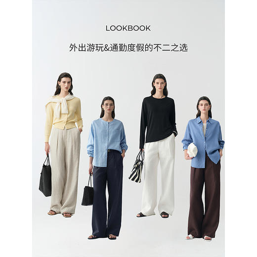 初棉粗支全亚麻阔腿裤363618008 | 宽松直筒版型、垂坠舒适、日常通勤、休闲百搭 商品图4